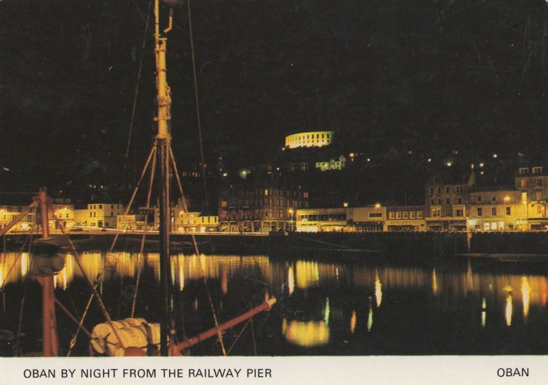 Oban By Night From Railway Pier Illuminations Scottish Postcard