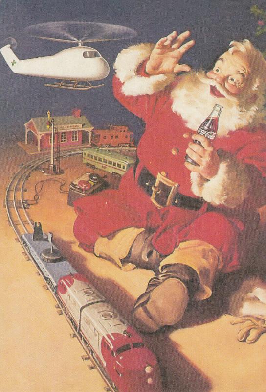 Santa Claus coke advertising postcard toys helicopter train