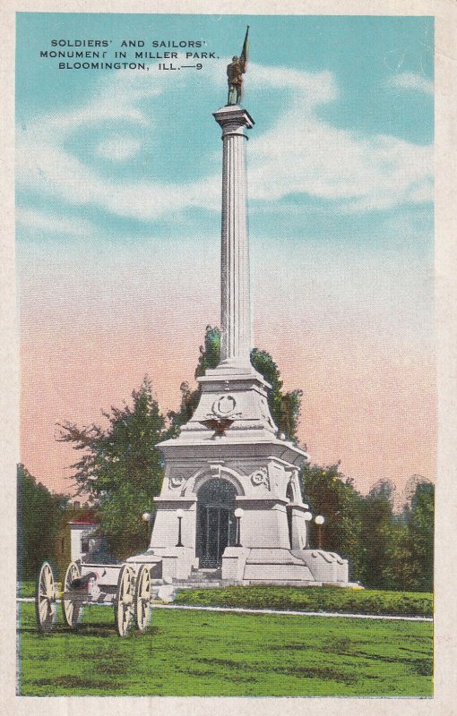 BLOOMINGTON, Illinois, PU-1949; Soldiers' And Sailors' Monument In Miller Park