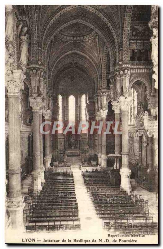 Old Postcard Lyon Interior of the Basilica of N D Fourviere