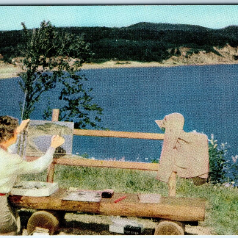 c1960s Fundy National Park, New Brunswick Woman Artist Paints Owl's Head NB A312