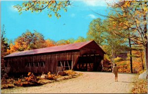 Covered Bridge Autumn Fall Scene Postcard UNP VTG Unused Vintage Chrome 