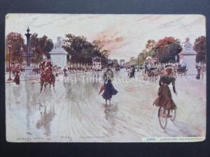 France: PARIS Avenue des Champs-Elysees - Old Postcard - Art by G.Stein