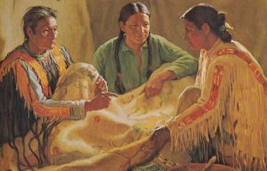 Joseph Henry Sharp Story Of The War Robe Red Indian Painting Postcard