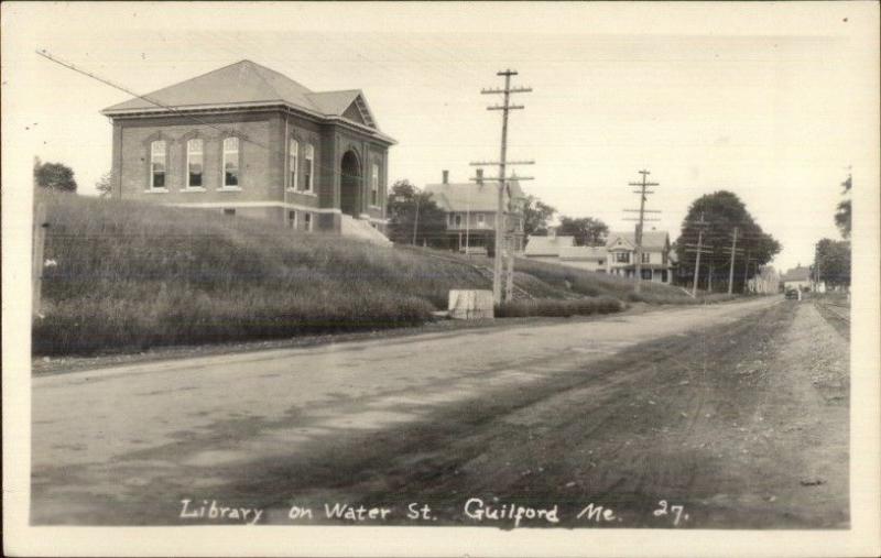 Guilford ME Library on Water St. c1920s Real Photo Postcard United
