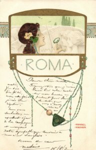 PC CPA KIRCHNER ARTIST SIGNED ROMA LADY WITH PENDANT ART NOUVEAU D17-4 (b6347)