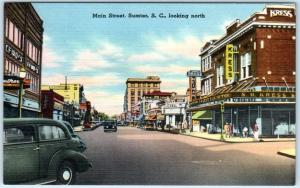 SUMTER, South Carolina  SC    MAIN STREET Scene   ca 1940s Linen   Postcard