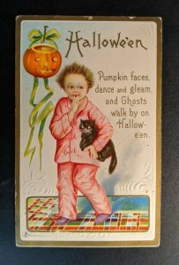 1919 Halloween Pumpkin Faces Embossed Illustrated Postcard Cover MA