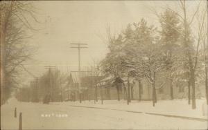 Winter Street Scene Possibly Merrill WI Cancel 1909 Real Photo Postcard