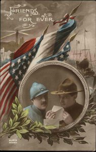 WWI French American Soldiers Propaganda 2069/3 Tinted Real Photo Vintage PC