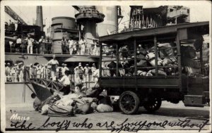 US Mail Truck Delivering Navy Ship at Dock c1920 Real Photo Postcard