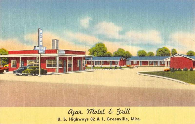 Greenville Mississippi Azar Motel And Grill Linen Antique Postcard K20917