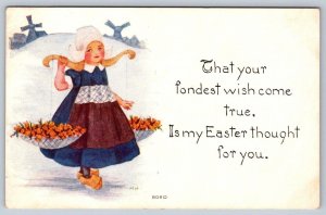 Easter Thought To You, Dutch Girl Carrying Flowers, Vintage FA Owen Postcard