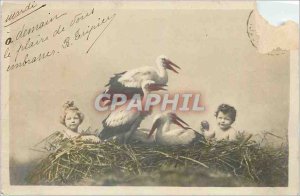 Old Postcard Children Stork