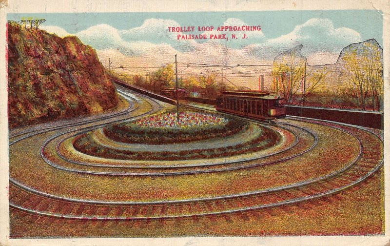 Streetcar Trolley Loop Palisade Park New Jersey 1920 postcard