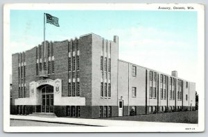 Oconto Wisconsin~National Guard Armory~1929 Blue Sky Postcard