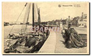 Old Postcard Nieuport City Quays Boat Fishermen