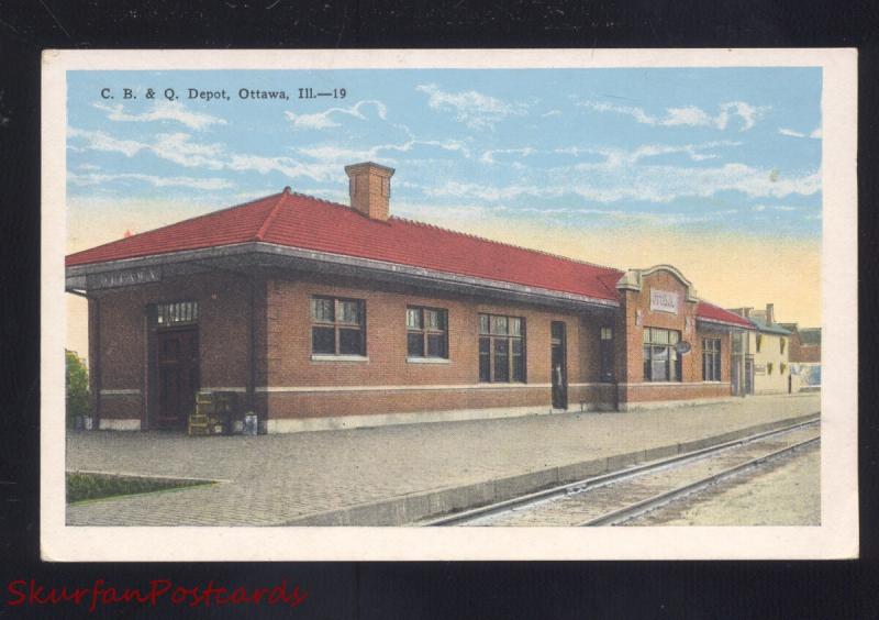 OTTAWA ILLINOIS C.B. & Q. RAILROAD DEPOT TRAIN STATION VINTAGE POSTCARD ILL.