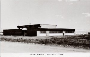 High School Ponteix SK near Swift Current Saskatchewan c1964 RPPC Postcard H27