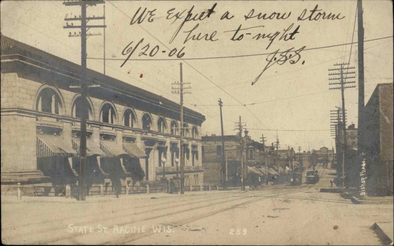 Racine Wisconsin WI State St. c1910 Real Photo Postcard