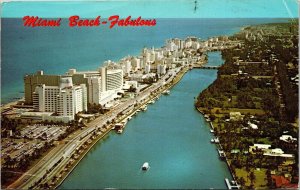 Miami Beach Fabulous Aerial View Hotel Row Indian Creek Atlantic Ocean Postcard 