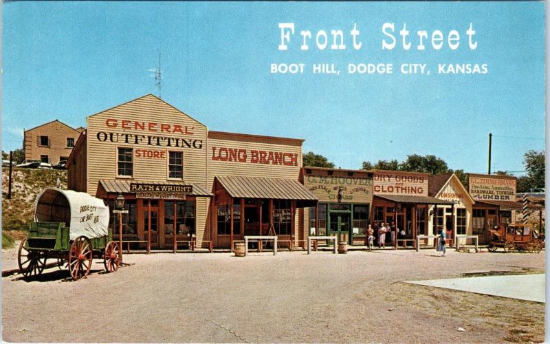 DODGE CITY, KS Kansas  FRONT STREET Scene  BOOT HILL  c1950s Roadside  Postcard