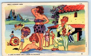 RAY WALTERS Swell Scenery BATHING BEAUTIES 1944 Linen Risque Comic Postcard