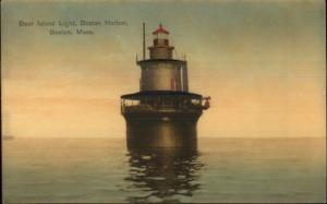 Boston MA Deer Island Lighthouse c1910 Postcard Version #8