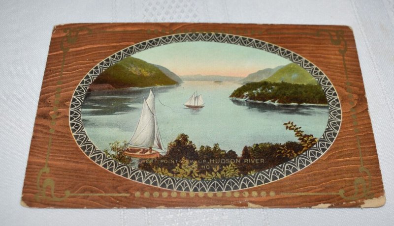 West Point View Up Hudson River Postcard E. L. Theochrom Hudson River Series