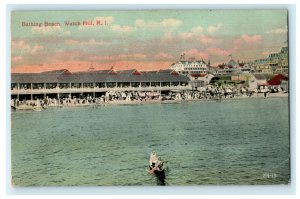 1912 Bathing Beach Watch Hill Rhode Island RI Posted Antique Postcard 
