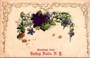 New York Greetings From Valley Falls With Flowers 1908