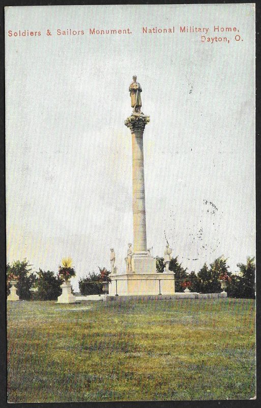 Soldiers & Sailors Monument National Military Home Dayton Ohio Used c1908