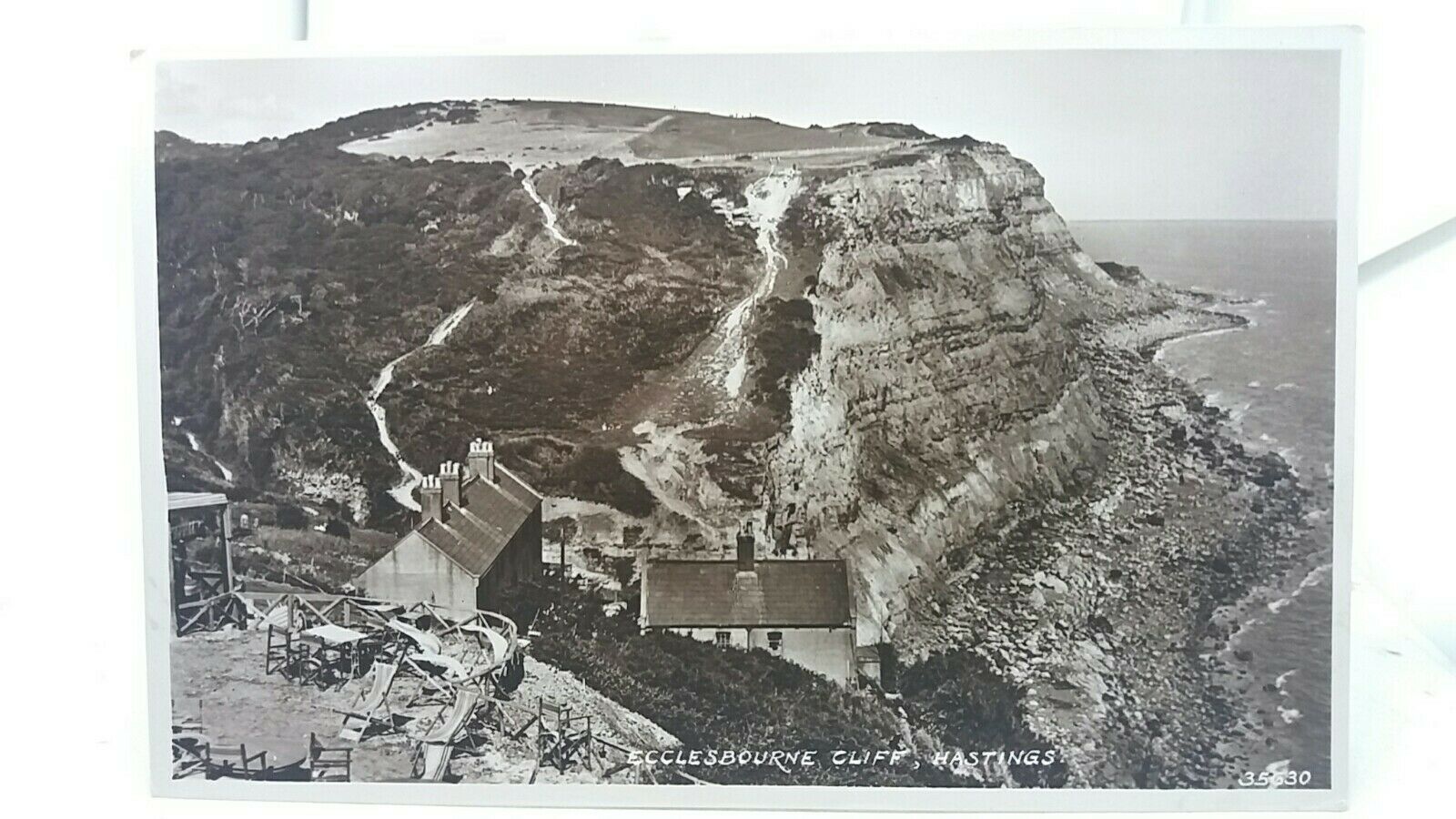 Vintage Rp Postcard Cafe Rest Area With Deckchairs Ecclesbourne Cliff ...