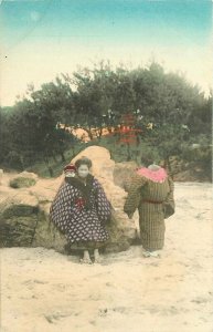 Japan Woman Rural Walk Native family C-1910 Postcard 22-2559
