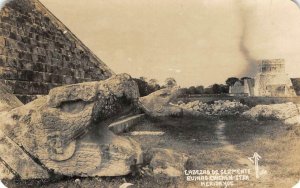 RPPC Cabezas de Serpiente Ruinas Chichen Itza, Mexico c1950s Vintage Postcard