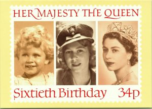 Queen Elizabeth Sixtieth Birthday 1928 1942 1952, 1986 Stamp Postcard Royal Mail
