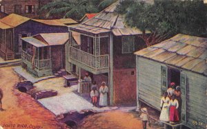PORTO RICO CAYEY PUERTO RICO NATIVES & HOUSES POSTCARD (c. 1910)