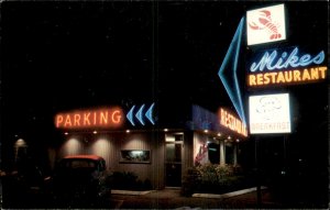 South Glen Falls NY Mike's Restaurant at Night c1950-60s Vintage Postcard