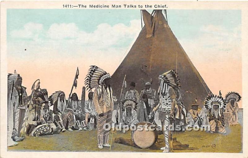 The Medicine Man Talks to the Chief Indian Writing on back 