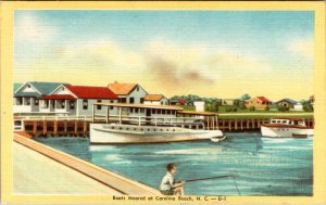 Carolina Beach, NC North Carolina BOATS MOORED~HOMES~BOY FISHING  Linen Postcard