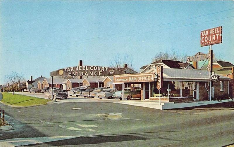 Rockingham NC Tar Heel Court on Hwy #1 Old Cars Postcard