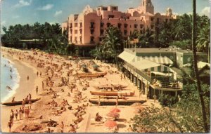 Postcard Hawaii Waikiki Beach - canoes beach goers