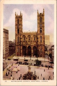 VINTAGE POSTCARD NOTRE DAME CHURCH AND STREET SCENE MONTREAL CANADA POSTED 1953