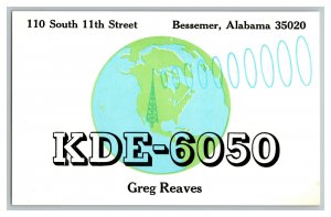 Postcard QSL Radio Card From Bessemer Alabama KDE-6050