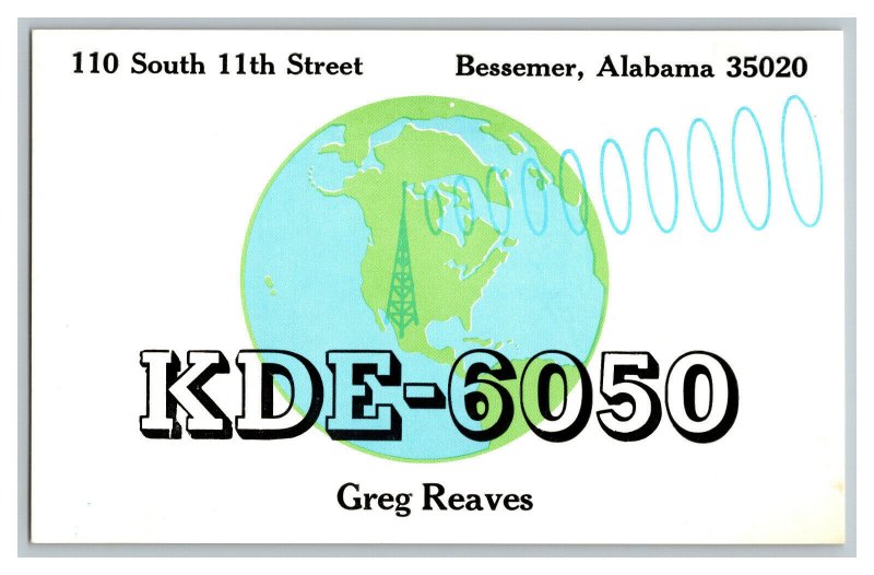 Postcard QSL Radio Card From Bessemer Alabama KDE-6050