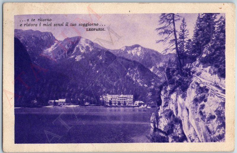 c1938 Italy Hotel Lago di Braies Purple PC Sambuca Sicilia Agrigento Cancel A191