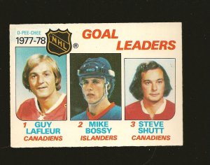 O-Pee-Chee 1977-78 NHL Goal Leaders Card #63 Lafleur Bossy Shutt