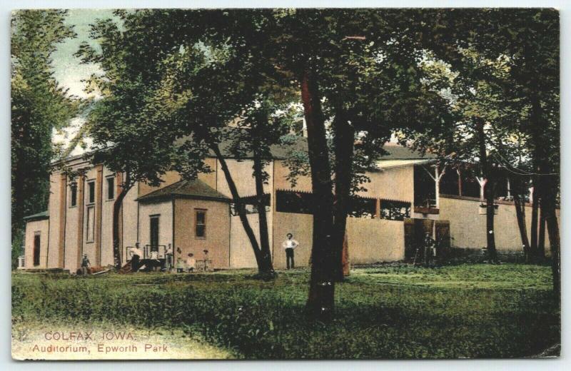 Colfax Iowa~Epworth Park Auditorium~Men Kids Outside~We'll Stay 2 Weeks~1912 PCK 