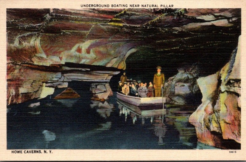 New York Howe Caverns Underground Boating Near Natural Pillar 1953