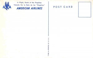 American Airlines Flagship Plane Route Map 1950s postcard